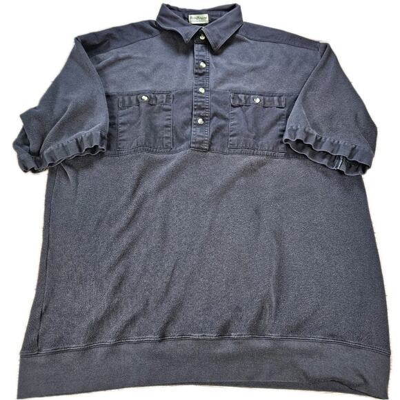 Vintage NORM THOMPSON Men's Black Twill BANDED HEM 2-Pocket POLO SHIRT Sz T/XXL - Picture 1 of 4